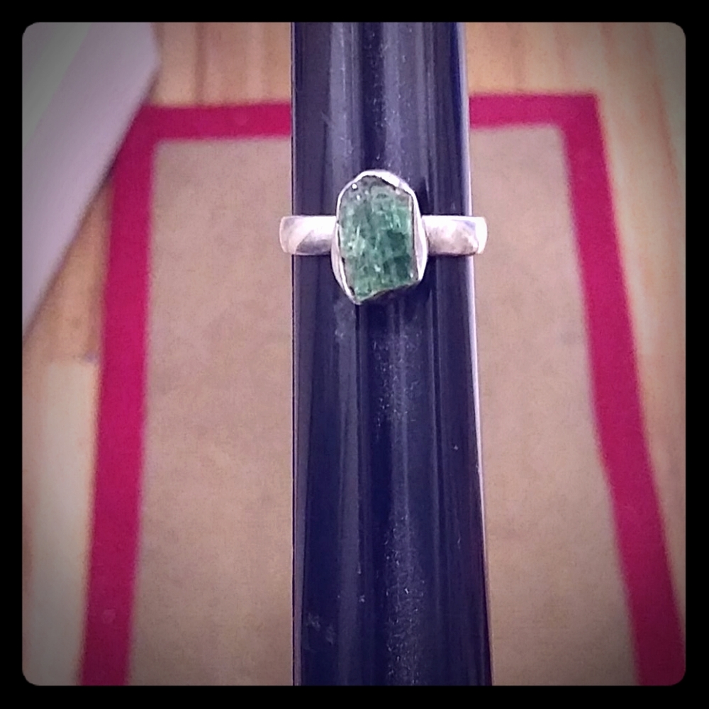 Raw emerald and sterling silver ring